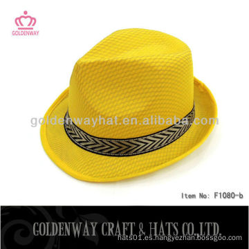Sombrero promocional de Fedora amarillo 100 poliéster PP sombreros con logotipo personalizado